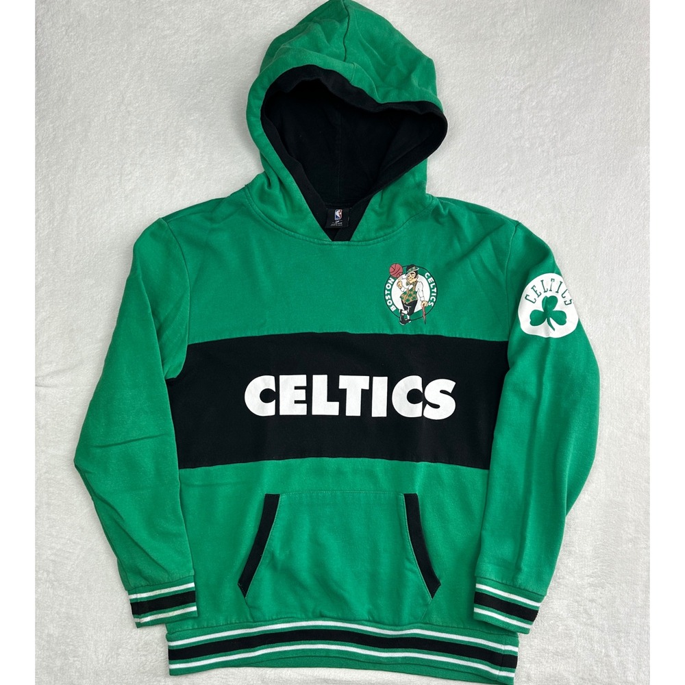 NBA Boston Celtics Hoodie Mens Medium Green Black Colorblock Pullover Graphic